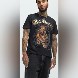 LN MENS SZ XL (chest 46”) ED HARDY T-SHIRT CRAWLING TIGER LOGO BLACK RHINESTONES